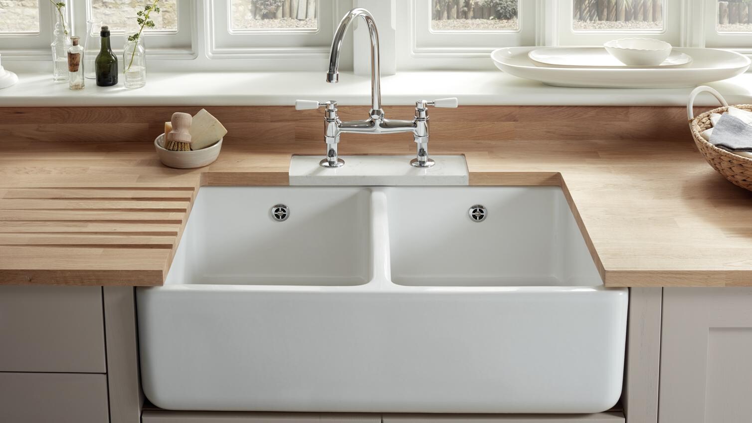Lamona Double Belfast Sink and Lamona Victorian Bridge Tap