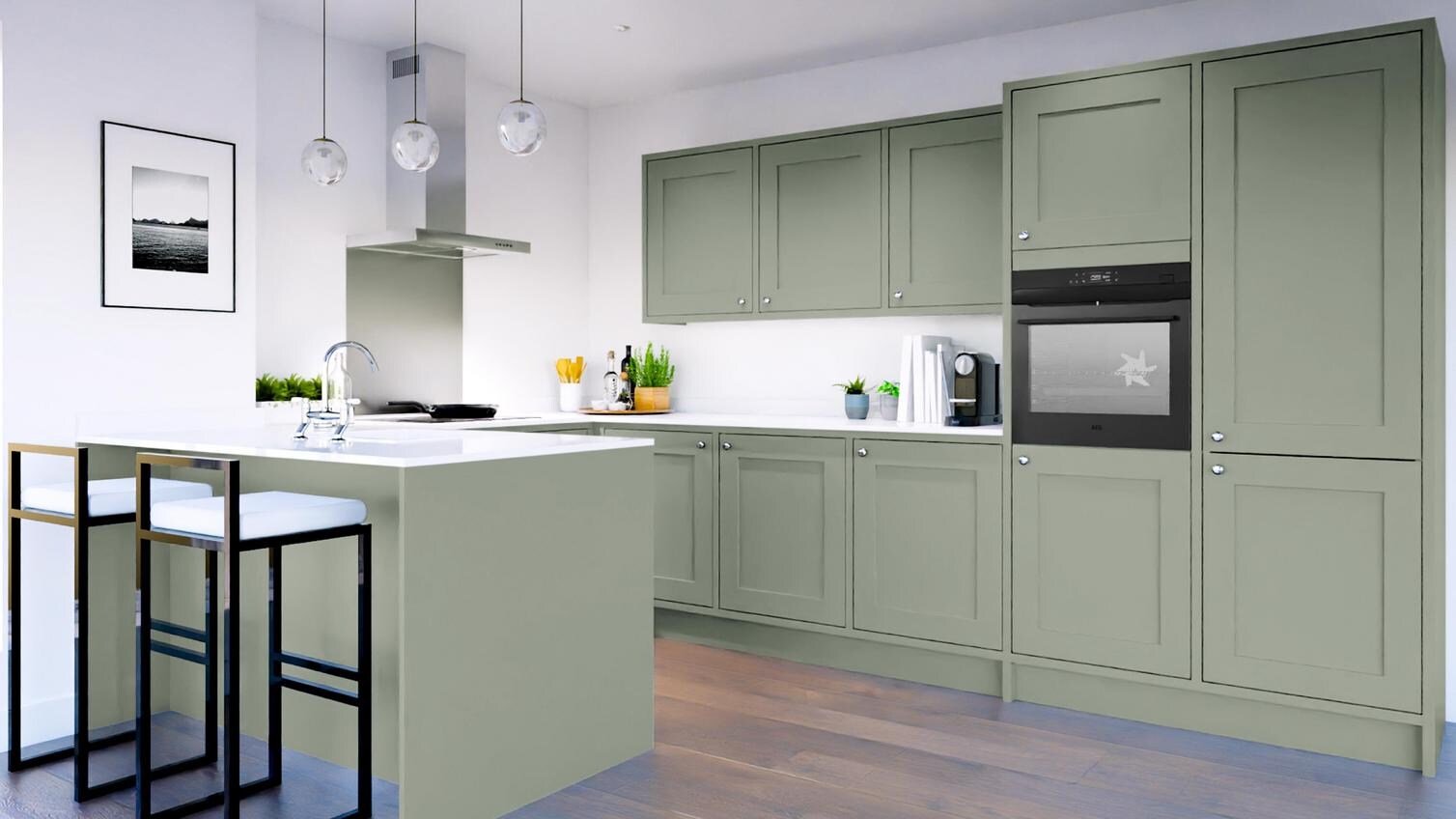 Chilcomb Reed Green In Frame Peninsula Kitchen