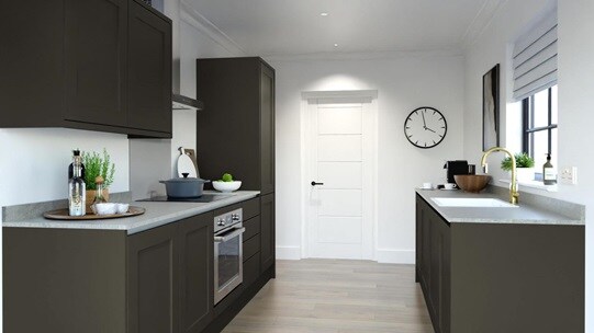 Chilcomb Handleless Ash Green EKES Galley