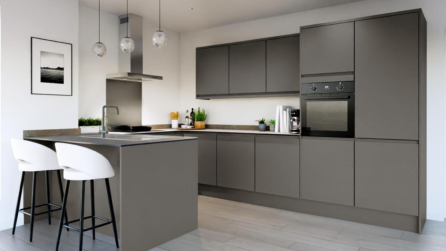 Clerkenwell Super Matt Slate Grey EKES Peninsula Main Set Shot