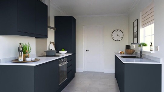 Clerkenwell Super Matt Marine Blue Handleless Galley