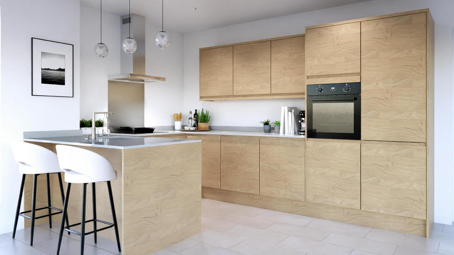 Clerkenwell Standard Natural Oak EKES Set Shot Peninsula CAD