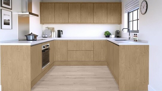 Greenwich Natural Oak Handleless EKES U Shape Main Set Shot