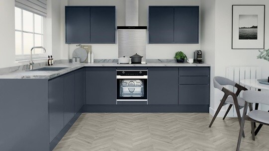 Greenwich Marine Blue Handleless Kitchen L Shaped