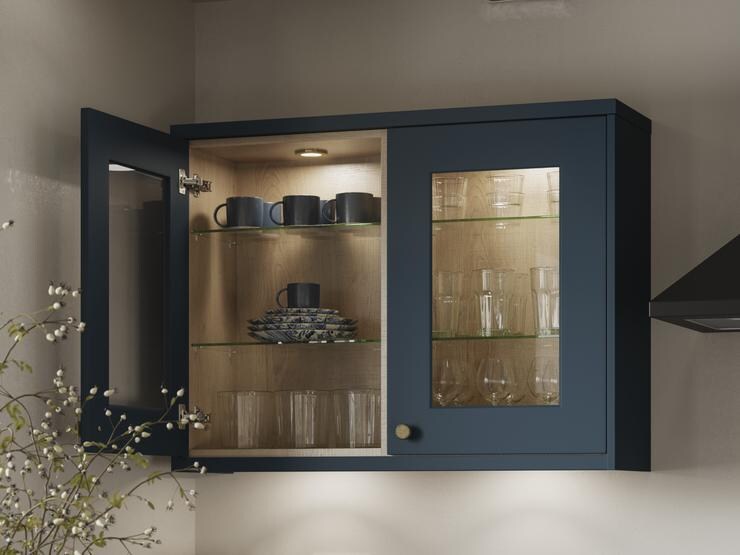 Chelford Marine Blue Glazed Wall Cabinet With LED Lights