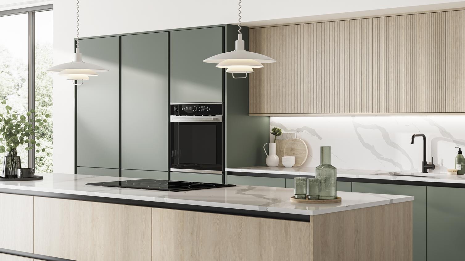 Hockley Super Matt Reed Green, Hockley Textures Oak and Hockley Textures Reeded Oak