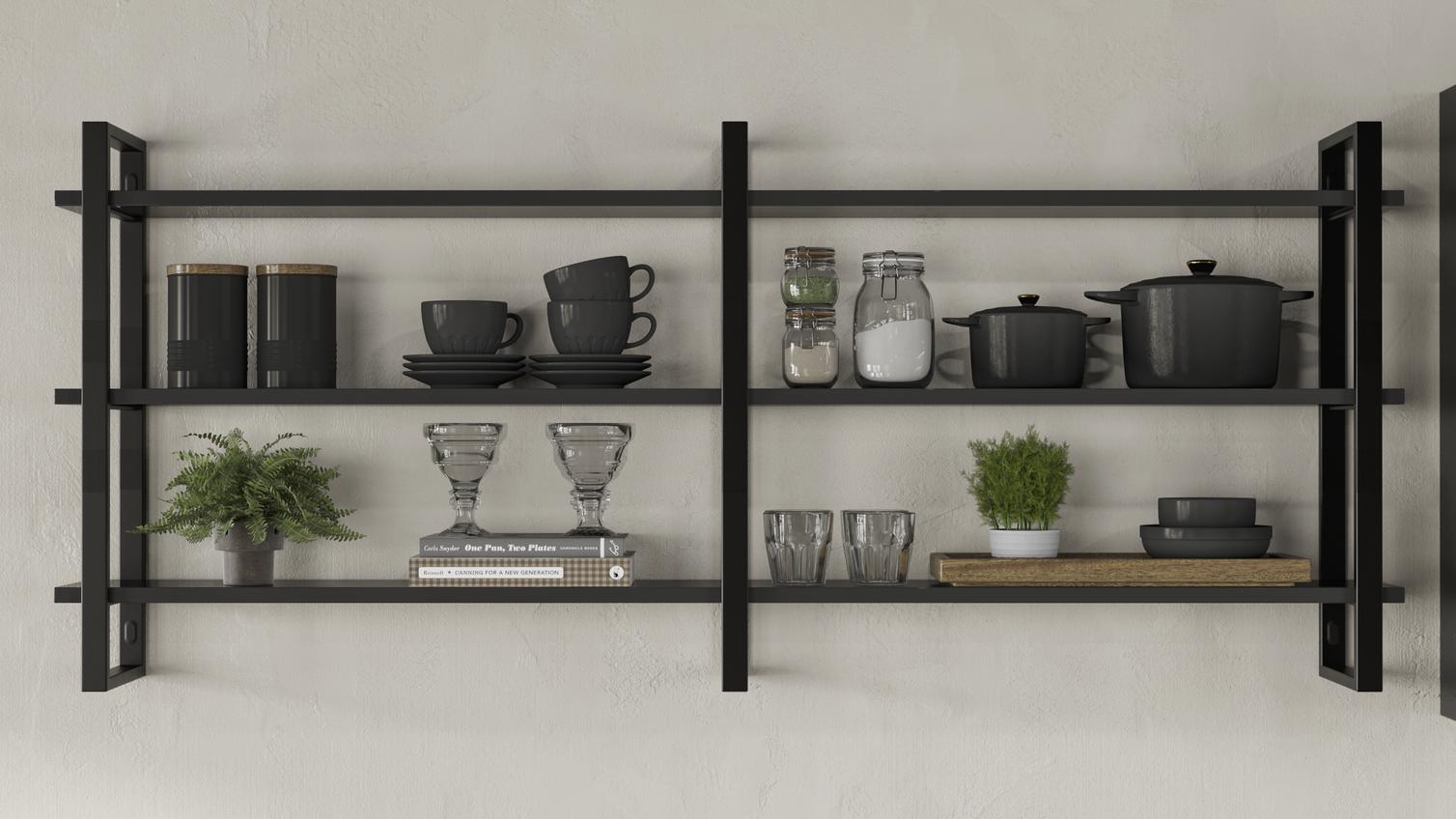 Hockley Mirror Gloss Charcoal Handleless Shelving Cameo 