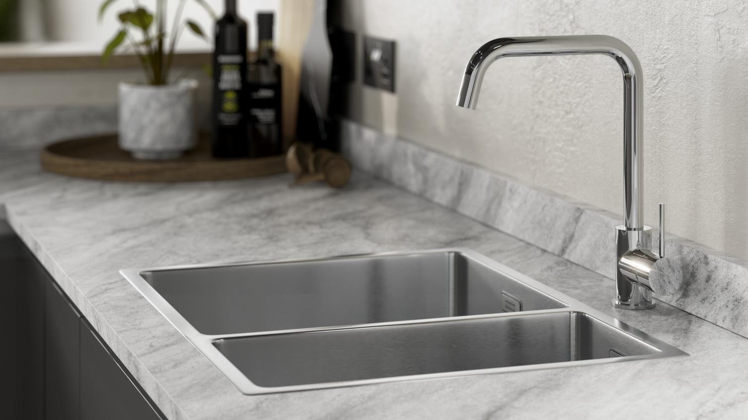 Hockley Mirror Gloss Charcoal Handleless Sink Cameo 