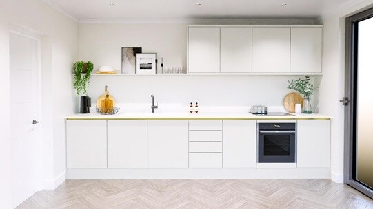 Hockley Mirror Gloss White Handleless EKES Single Wall Main Set Shot