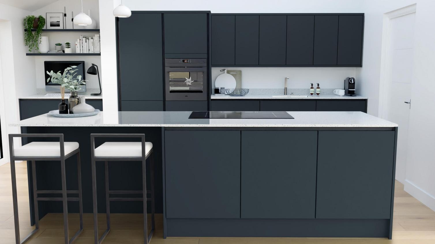 Hockley Super Matt Marine Blue Handleless EKES Island