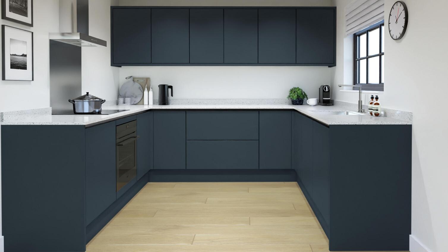 Hockley Super Matt Marine Blue Handleless EKES U-Shape