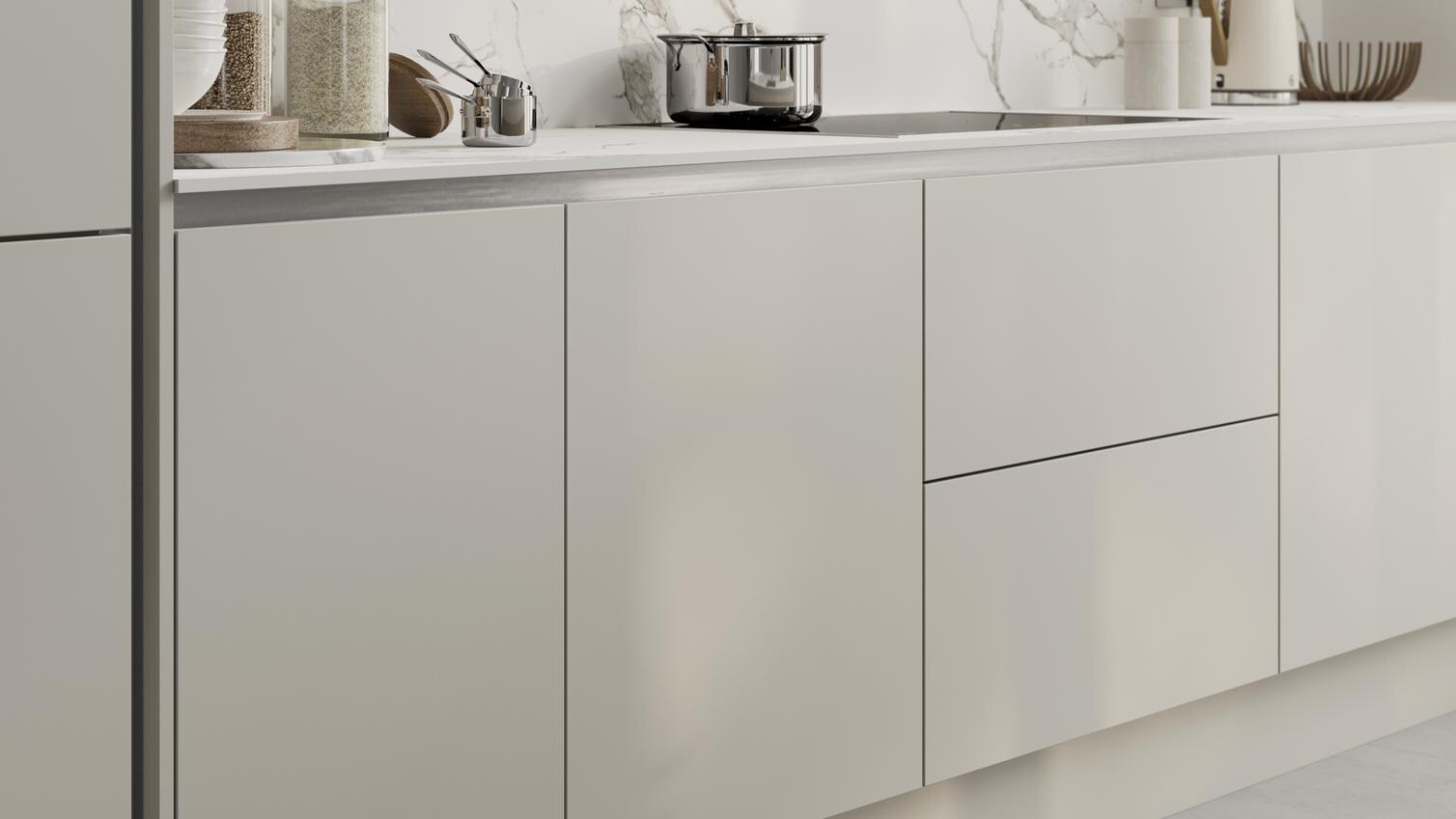 Hockley Super Matt Handleless Sandstone Counter Cameo