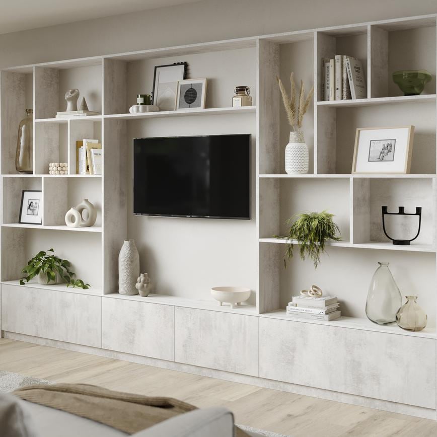 Hockley Textures White Stone & Clerkenwell Super Matt Sand Grey Media Unit Additional