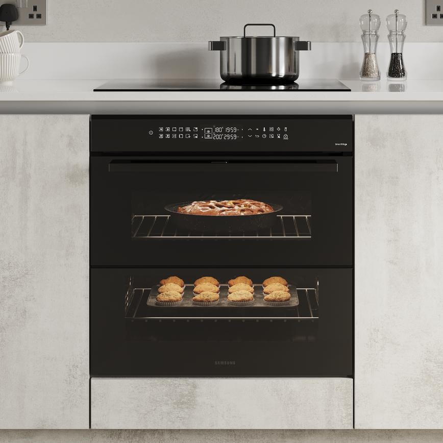 Hockley Textures White and Oak Stone Handleless Appliances 