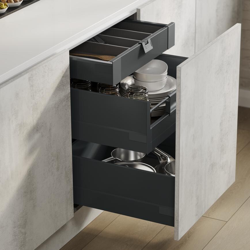 Hockley Textures White Stone and Oak Handleless Base Storage 