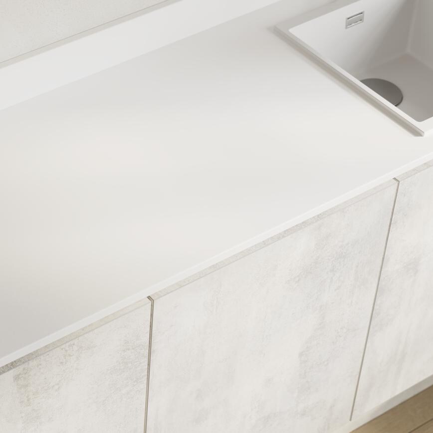 Hockley Textures White Stone and Oak Handleless Worktop 
