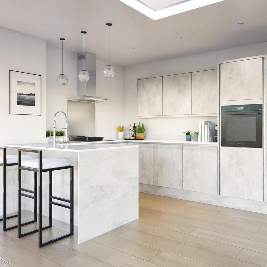 Hockley Textures White Stone Handleless Peninsula EKES 