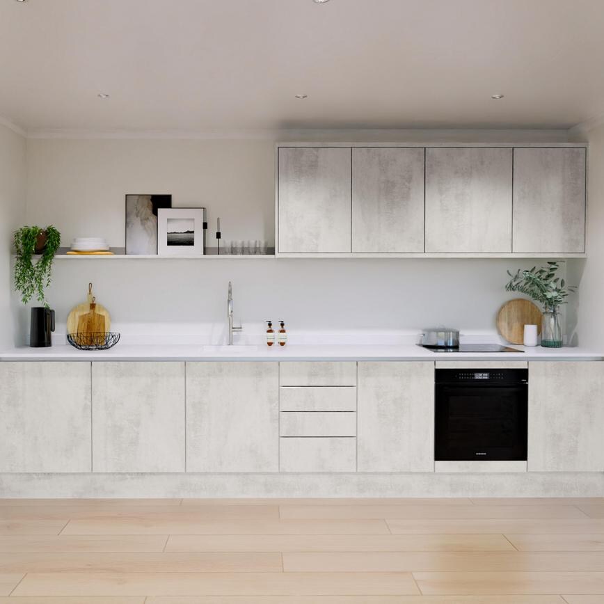Hockley Textures White Stone Handleless Single Wall