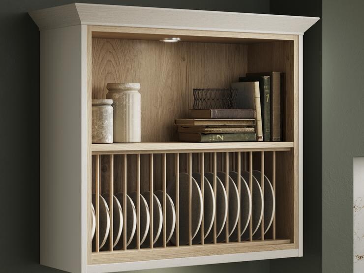 Halesworth Linen Plate Rack & Open Cabinet with LED Light