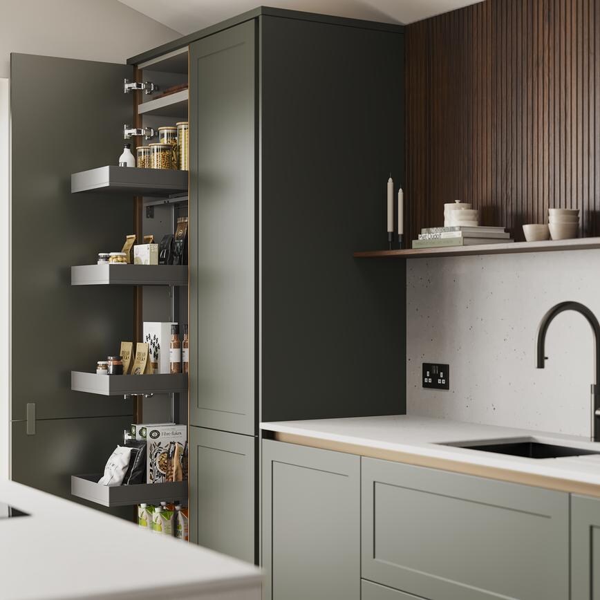 Frome Ash Green Handleless Tower Storage