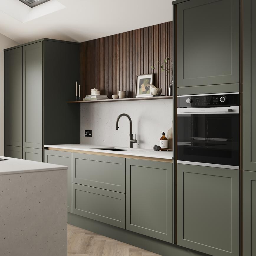 Frome Ash Green Handleless Alternative Angle