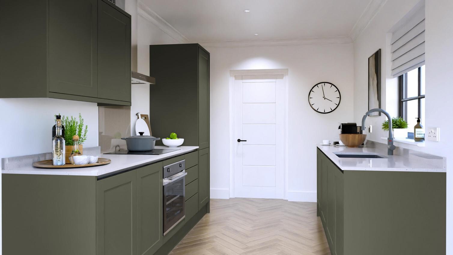 Frome Ash Green Handleless EKES Galley