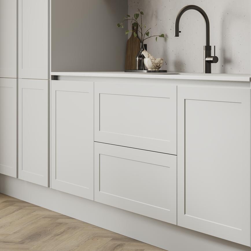 Frome Dove Grey Handleless Bank Of Frontals