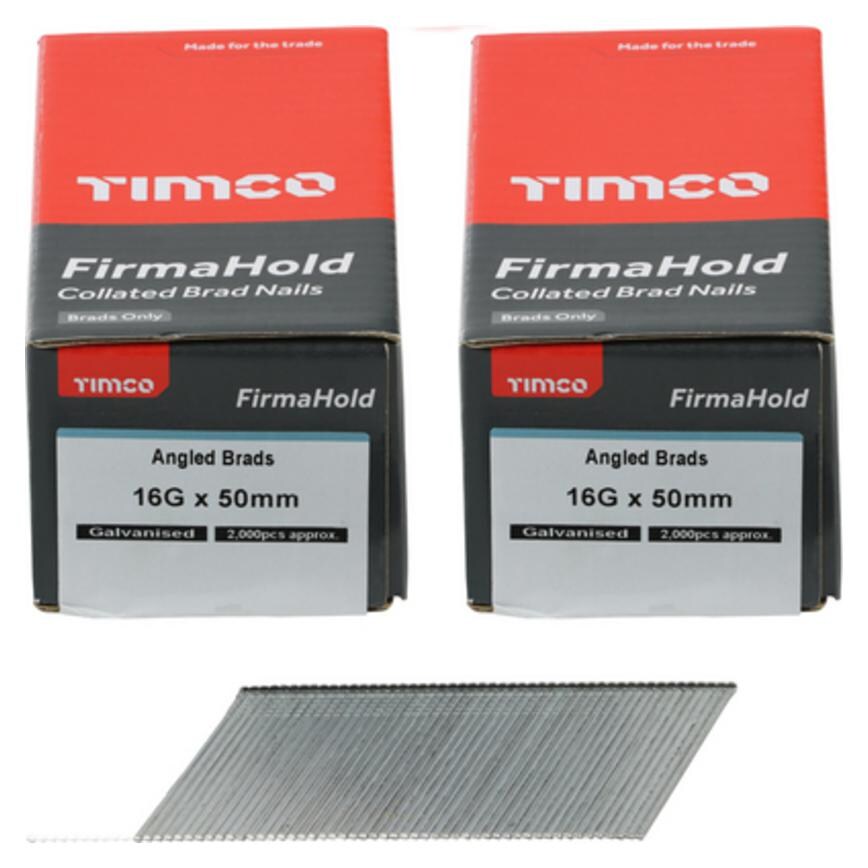 TIMCO FirmaHold 16ga x 50mm Galvanised Angled Brad Nails Pack of 4000