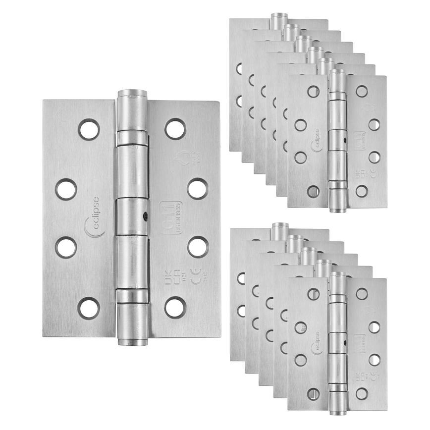 Eclipse Satin Chrome 102mm x 76mm Heavy Duty Grade 11 Ball Bearing Fire Rated Butt Hinge Pack of 12