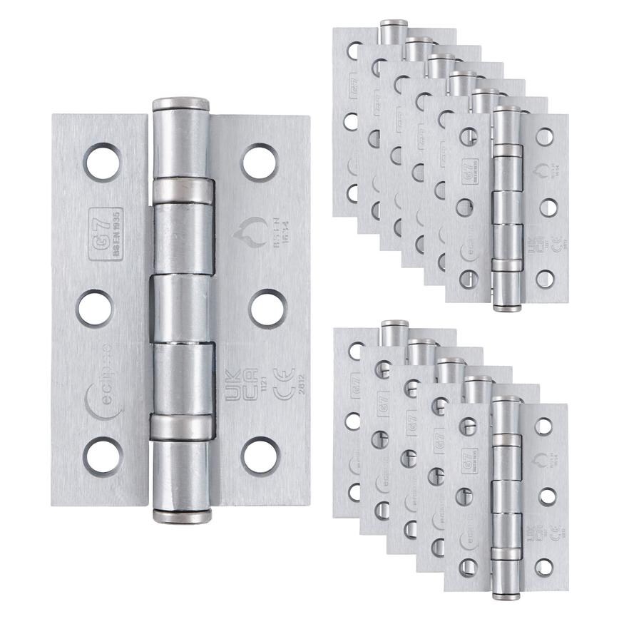 Eclipse Satin Chrome 76mm x 51mm Light Duty Grade 7 Ball Bearing Fire Rated Butt Hinge Pack of 12