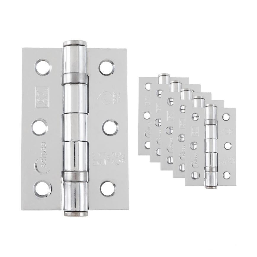 Eclipse Polished Chrome 76mm x 51mm Light Duty Grade 7 Ball Bearing Fire Rated Butt Hinge Pack of 6