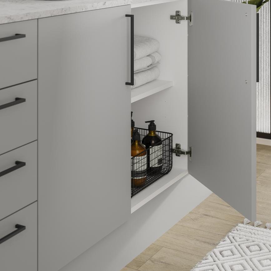 Hockely Super Matt Dove Grey Bathroom Cabinet Open