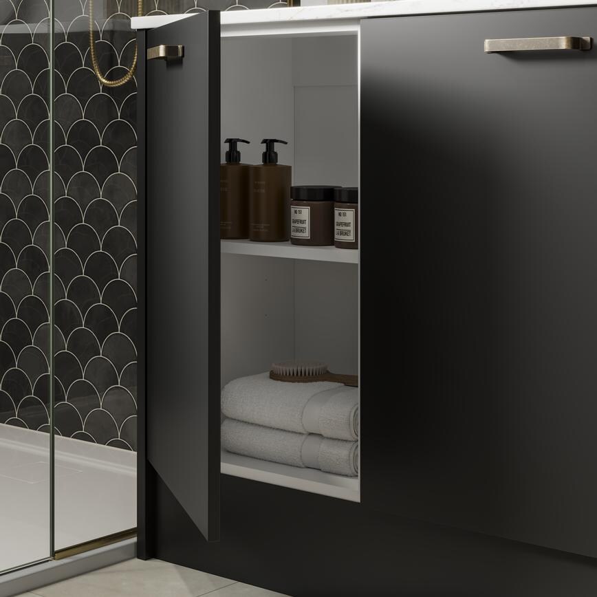Hockley Super Matt Black Bathroom Cabinet Open 