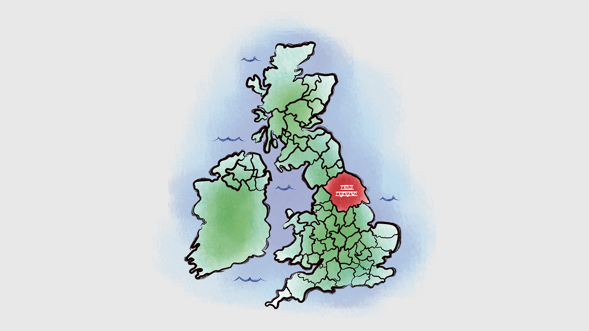 Illustration of a UK map for Howdens depots listed by county