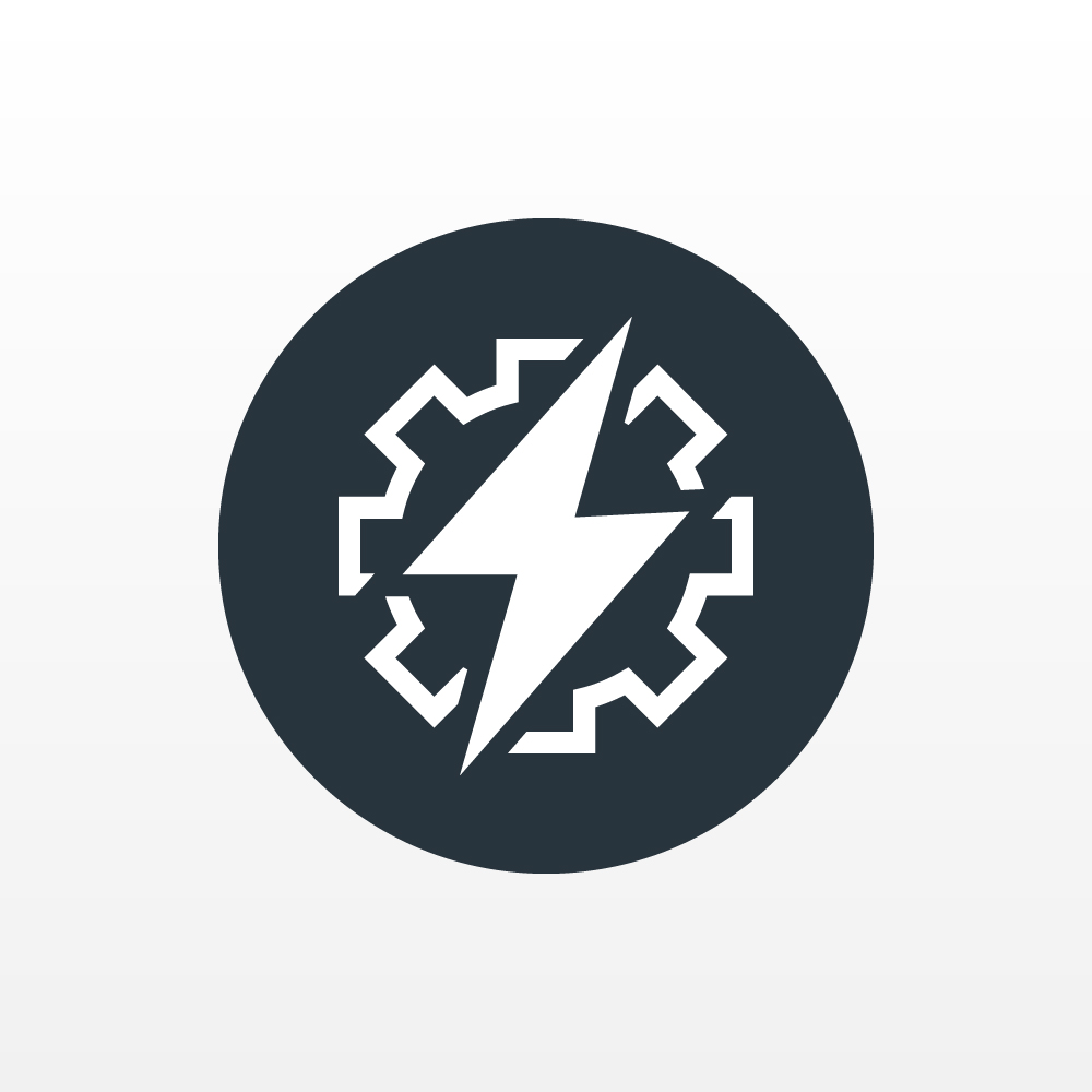 Laundry buying guide icon showing a white outline of a lightening bolt on a black circle.