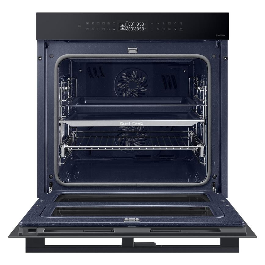 Samsung Series 4 Dual Cook Flex Oven Front View Door Open Shelves