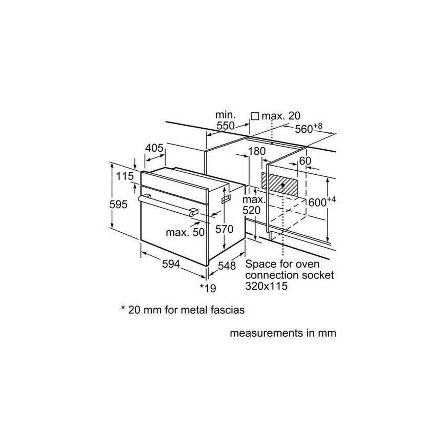 Bosch Serie 2 HHF113BR0B Stainless Steel Built In Single Fan Oven Sketch