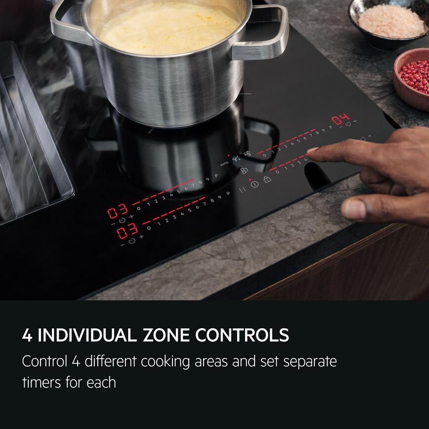 AEG Series 6000 TH84CB03FB 80cm Black Electric Induction Hob With Extractor