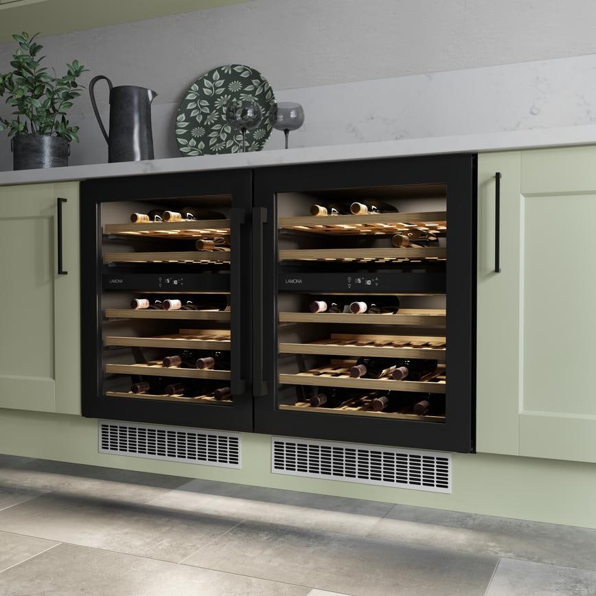Lamona Built In 46 Bottle 60cm Dual Zone Wine Coolers x 2 Featuring Fairford Sage Green 