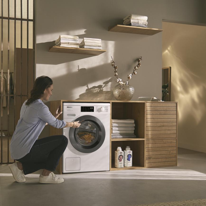 Miele W1 WED385 Freestanding 9kg 1400rpm White Washing Machine Llifestyle In Use