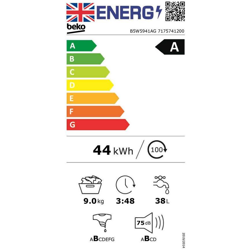 UK Energy Label FBQ8708 B5W5941AG Beko Freestanding Washing Machine