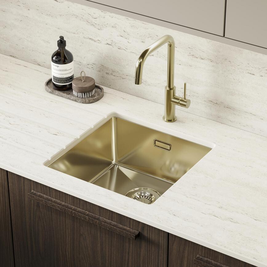  Compact Brushed Brass Sink Hockley Textures Dark Oak 