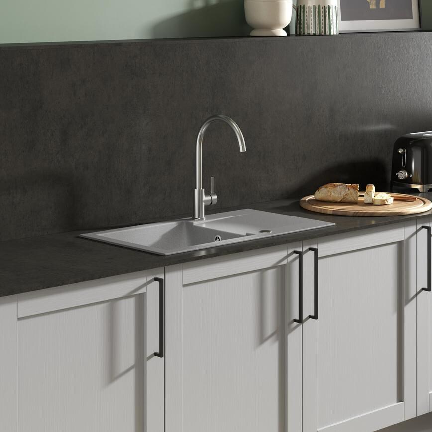 Lynstone Brushed Nickel Swan Neck Mixer Kitchen Tap 