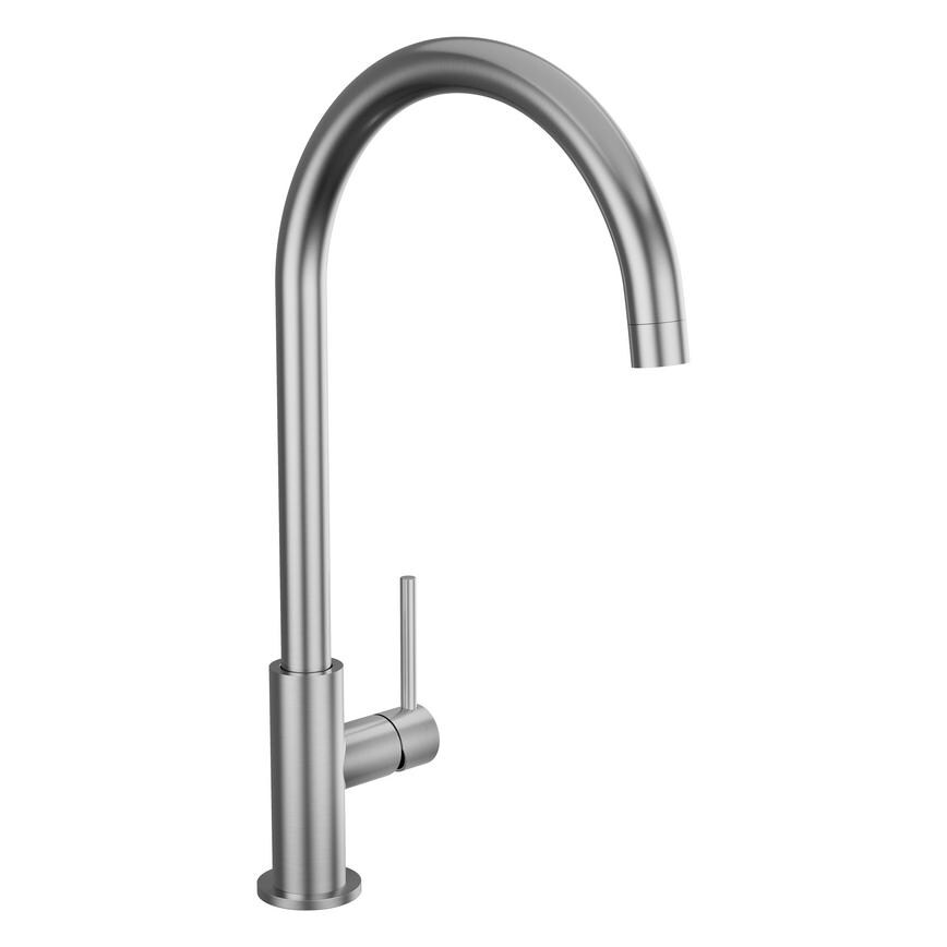 Radstone Brushed Stainless Steel Swan Neck Single Lever Kitchen Tap