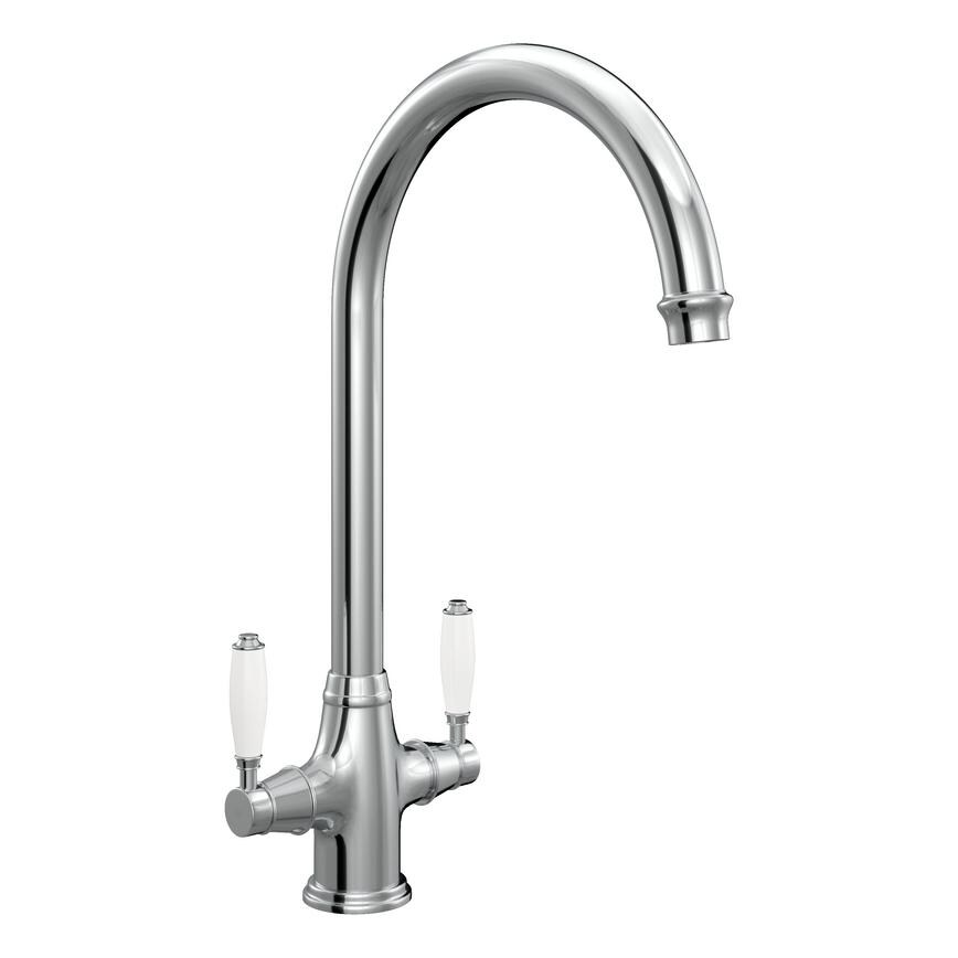 Victorian Polished Chrome Swan Neck Mixer Kitchen Tap