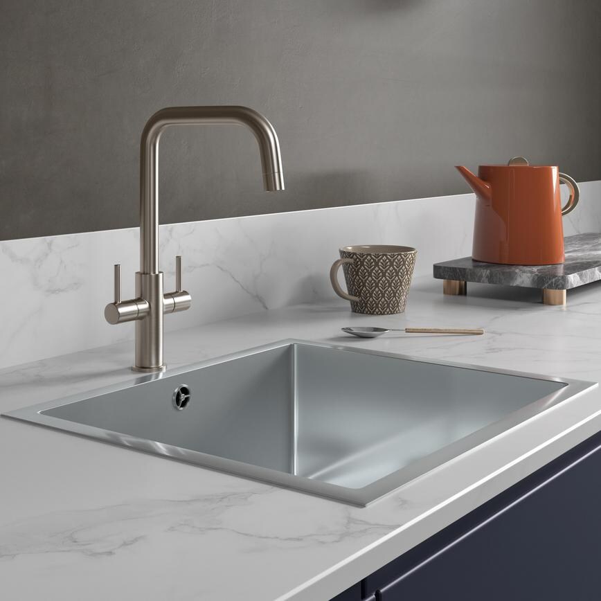 Radstone Brushed Nickel Right Angled Dual Lever Mixer Tap