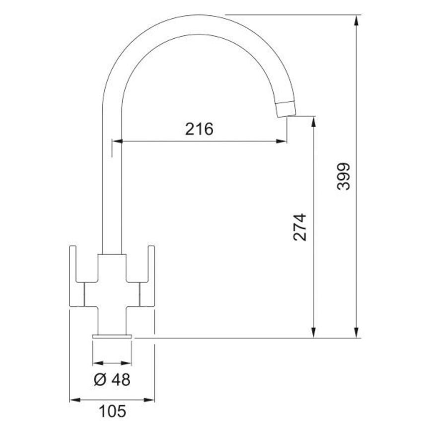 Franke Lina Polished Chrome Swan Neck Mixer Kitchen Tap Line Drawing