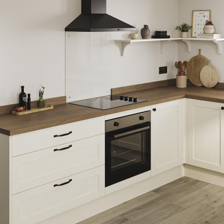 Howdens 3m x 38mm Square Edge Oak Effect Laminate Worktop in Howdens Kitchen  Allendale Antique White