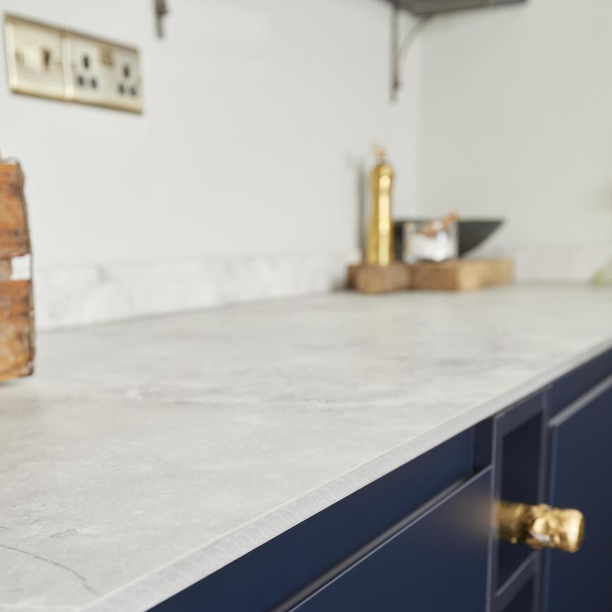 Pacific Grey Marble Effect 12.5mm Compact Laminate Worktop And Pacific Gry Marb Eff Comp Lam 3m Upstand