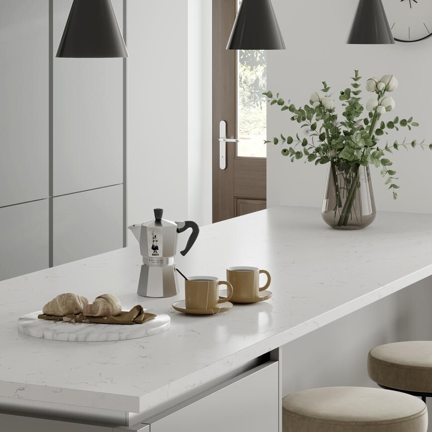 Lyskam White 30mm Quartz Worktop